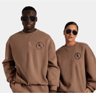 Female and Male Toned Relaxed Hoodie and Bottoms outfit in Cream colour