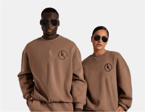 Female and Male Toned Relaxed Hoodie and Bottoms outfit in Cream colour